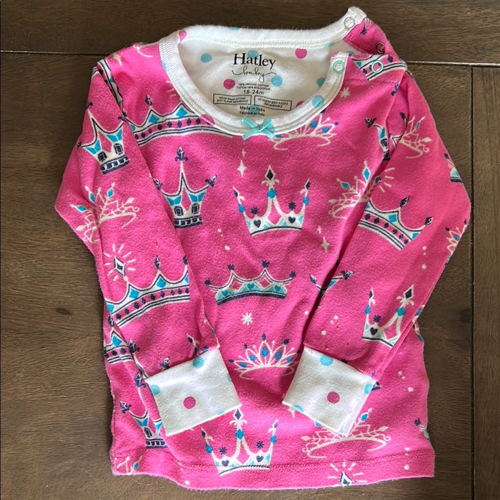Hatley Pink Crown Print Pajama Top with Teal Accents